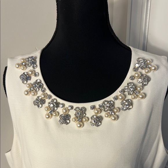 White House Black Market White Dress with Embellished Neckline - Picture 3 of 9